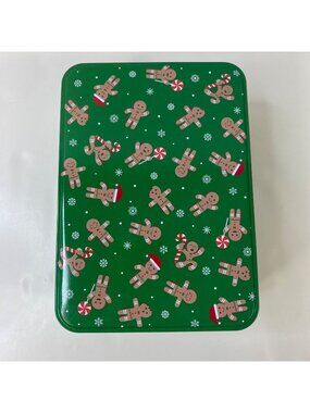 Gingerbread Candy Cane Green Christmas Holiday 7.5" Cookie Tin Canister